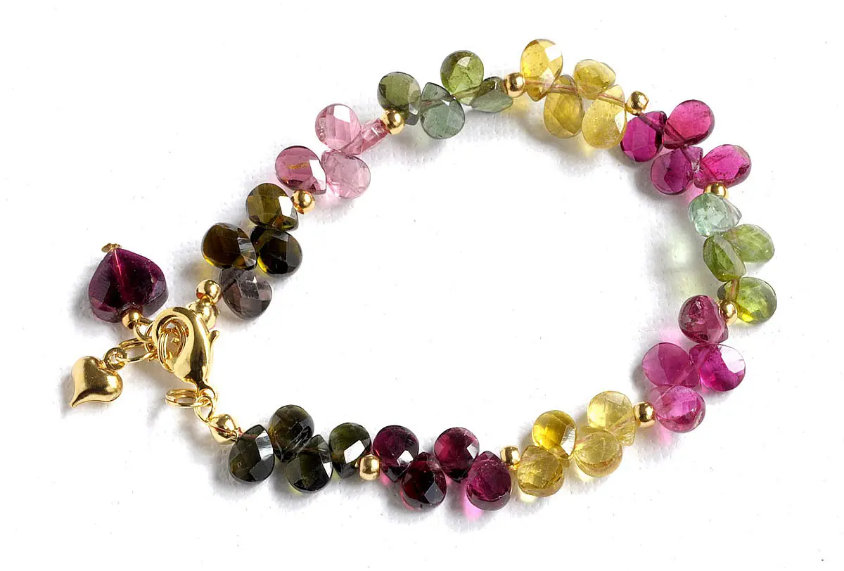 Genuine Tourmaline AAA Teardrop faceted briolette bracelet