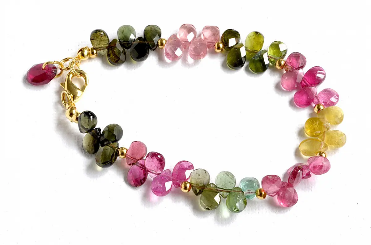 Genuine Tourmaline AAA Teardrop faceted briolette bracelet