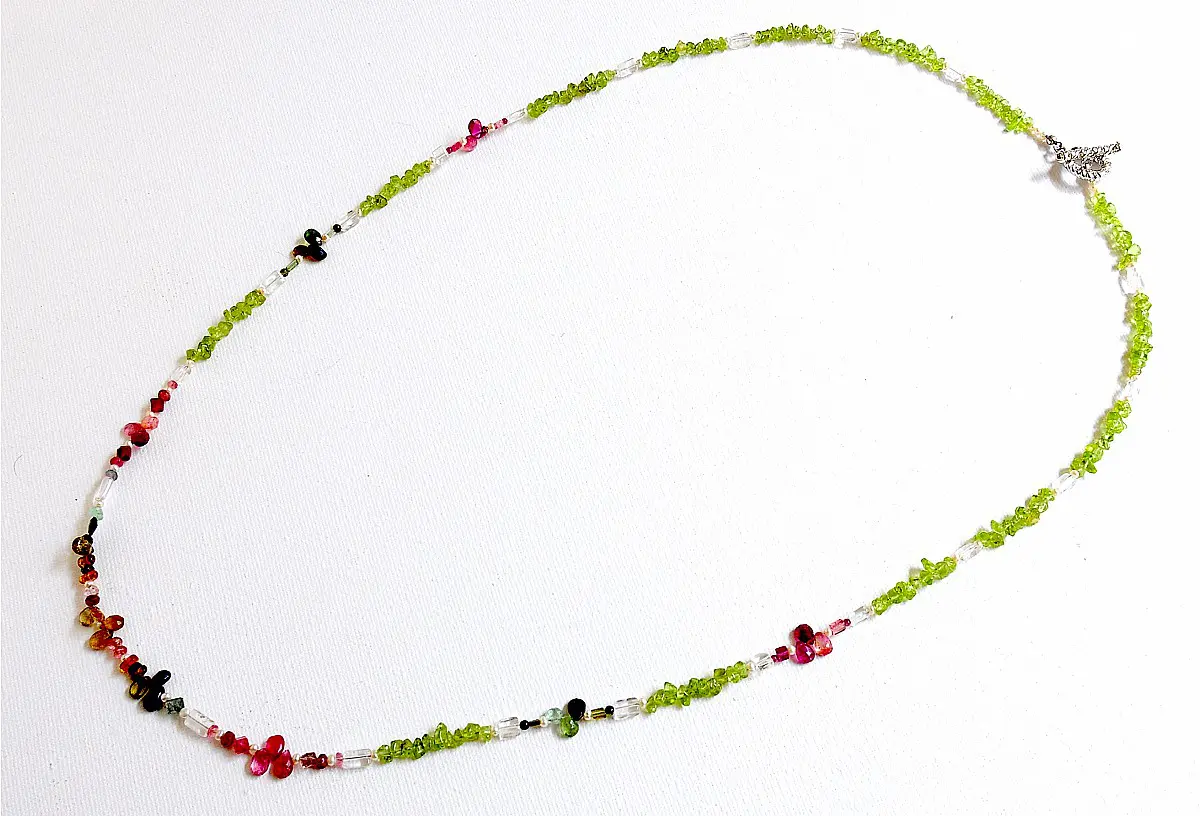 Peridot, Tourmaline, Clear Quartz and Pearl Necklace