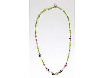 Peridot, Tourmaline, Clear Quartz and Pearl Necklace