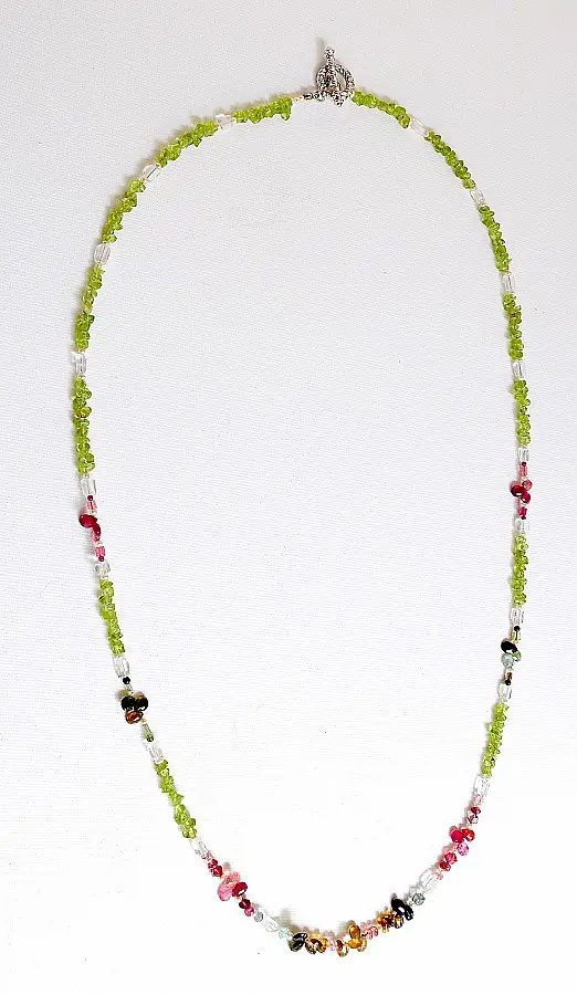 Peridot, Tourmaline, Clear Quartz and Pearl Necklace