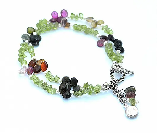 Genuine Tourmaline, Peridot Sterling silver Bracelet