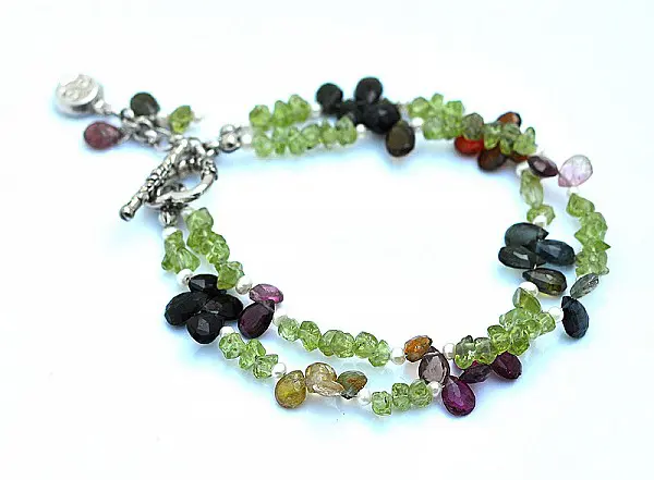 Genuine Tourmaline, Peridot Sterling silver Bracelet