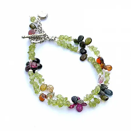 Genuine Tourmaline, Peridot Sterling silver Bracelet