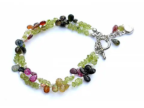 Genuine Tourmaline, Peridot Sterling silver Bracelet