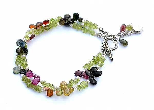 Genuine Tourmaline, Peridot Sterling silver Bracelet