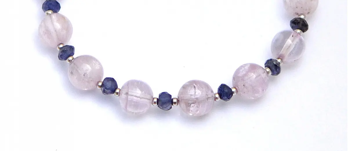 Shining Brilliant Natural Kunzite Iolite Lapis Lazuli Sterling Silver Bracelet