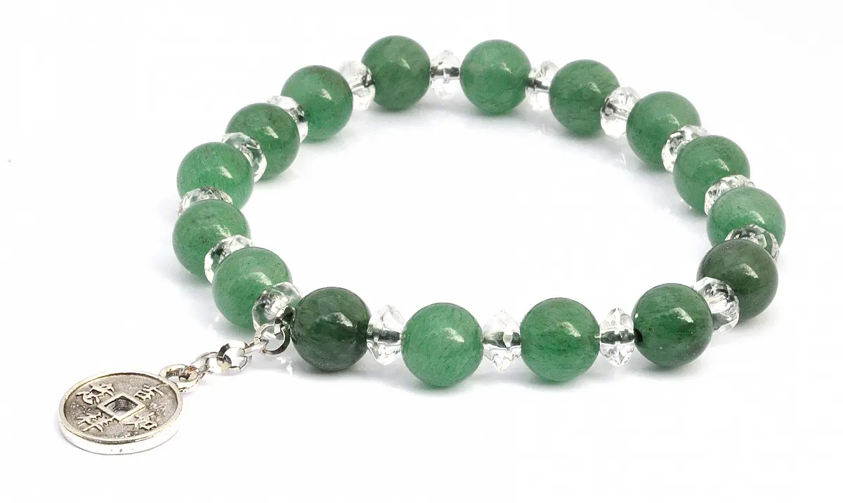 Aventurine Clear Quartz and Silver Beads Bracelet