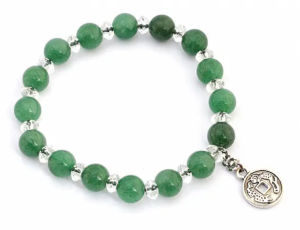 Aventurine Clear Quartz and Silver Beads Bracelet