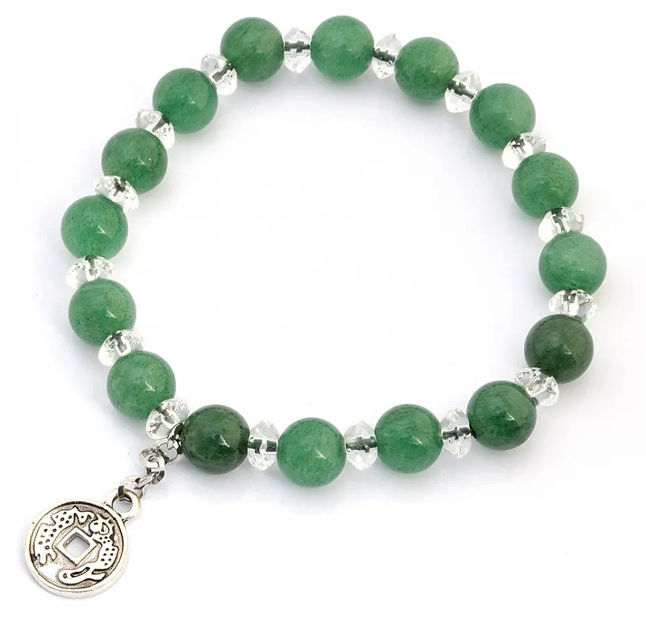 Aventurine Clear Quartz and Silver Beads Bracelet