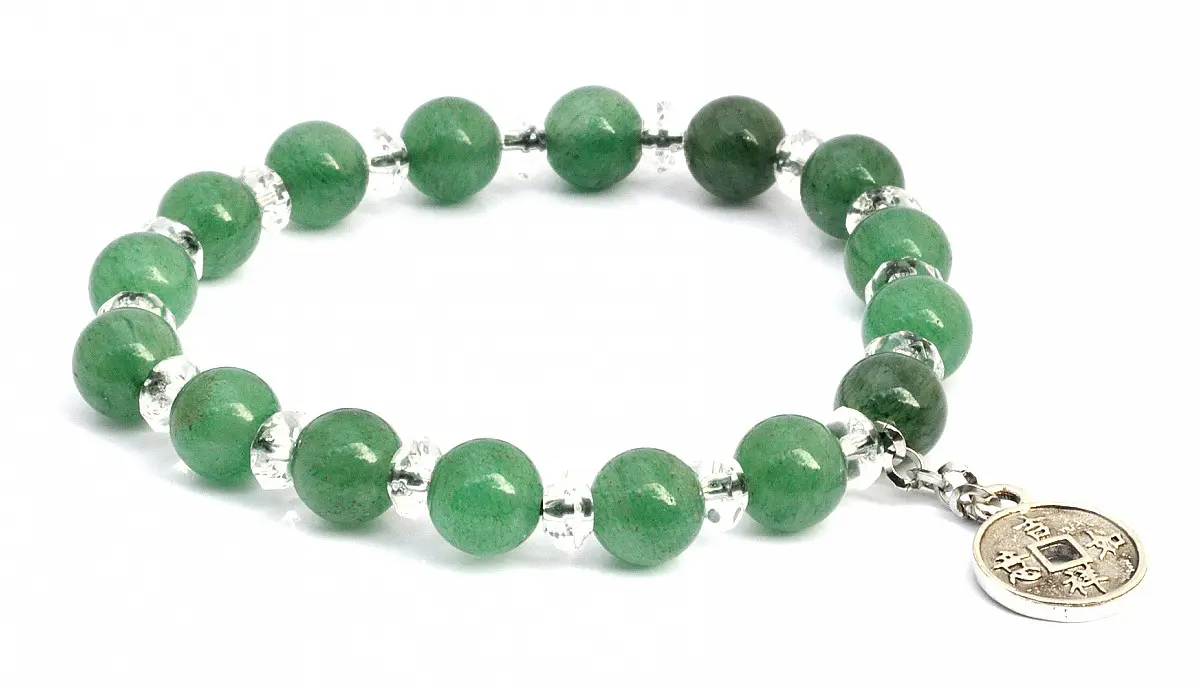 Aventurine Clear Quartz and Silver Beads Bracelet