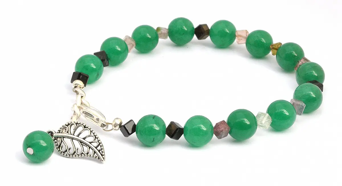 Aventurine Tourmaline and Silver Beads Bracelet