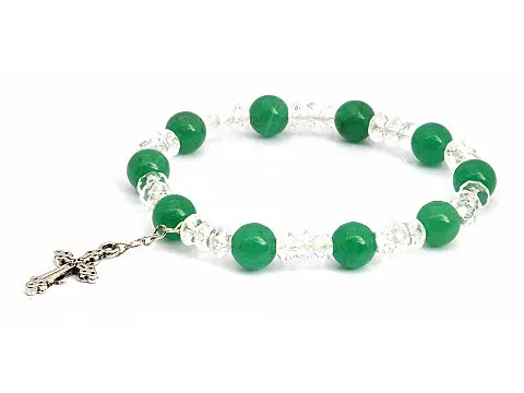 Aventurine Clear Quartz and Silver Beads Bracelet