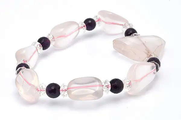 Rose Quartz Bracelet with Amethyst and Clear Quartz Faceted Beads