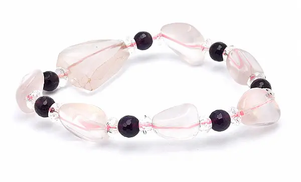 Rose Quartz Bracelet with Amethyst and Clear Quartz Faceted Beads