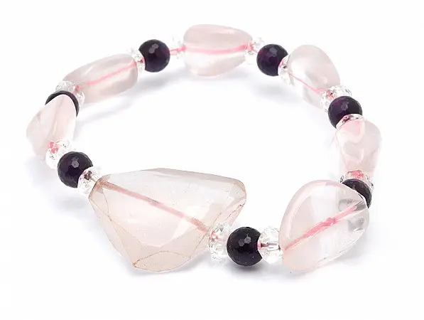 Rose Quartz Bracelet with Amethyst and Clear Quartz Faceted Beads