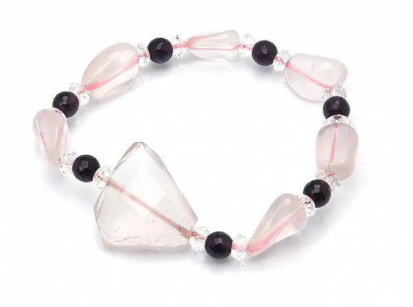 Rose Quartz Bracelet with Amethyst and Clear Quartz Faceted Beads