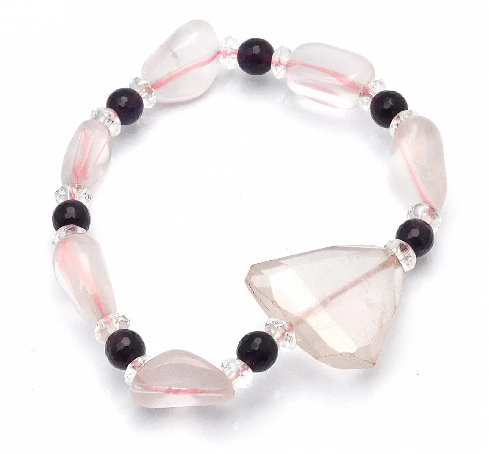 Rose Quartz Bracelet with Amethyst and Clear Quartz Faceted Beads