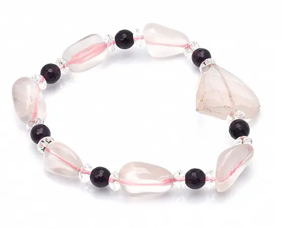 Rose Quartz Bracelet with Amethyst and Clear Quartz Faceted Beads