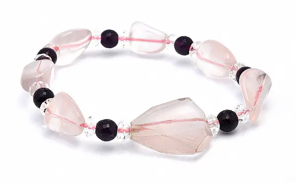 Rose Quartz Bracelet with Amethyst and Clear Quartz Faceted Beads