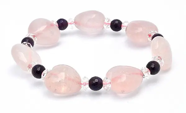 Rose Quartz Heart Shaped Bracelet with Amethyst and Clear Quartz Faceted Beads