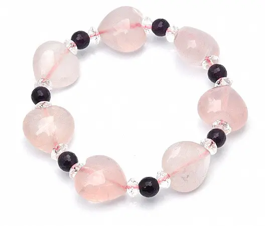 Rose Quartz Heart Shaped Bracelet with Amethyst and Clear Quartz Faceted Beads