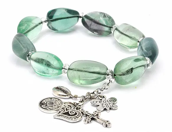 Fluorite Pebble with Silver Bracelet