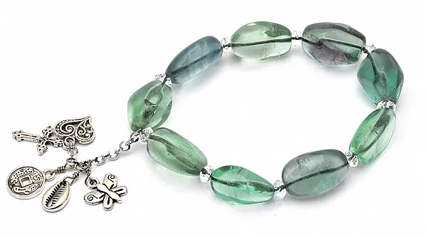 Fluorite Pebble with Silver Bracelet