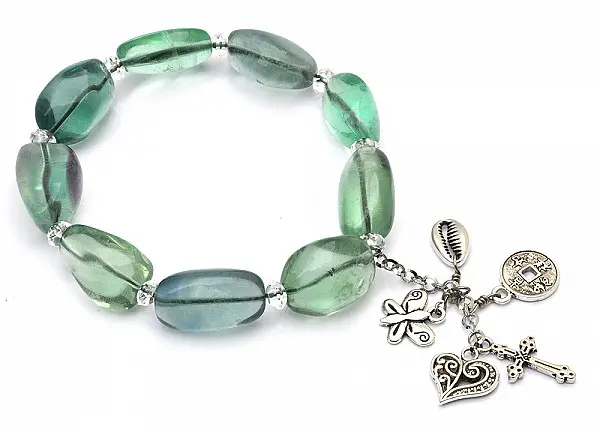 Fluorite Pebble with Silver Bracelet