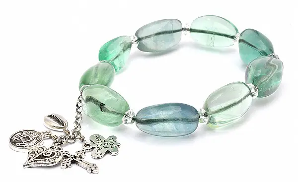 Fluorite Pebble with Silver Bracelet