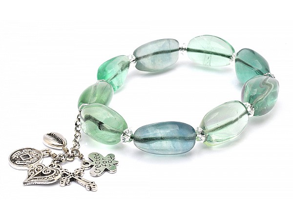 Fluorite Pebble with Silver Bracelet