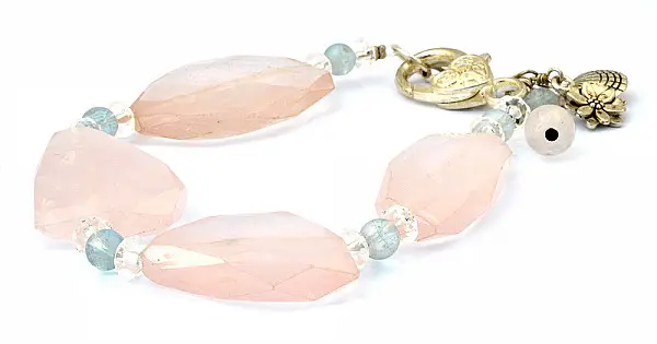 Rose Quartz Lamel Bracelet with Aquamarine and Silver