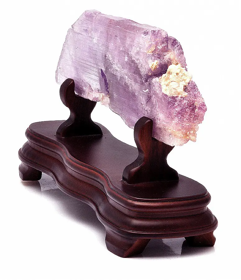 Beautiful Lilac kunzite Rock on Wooden Stand