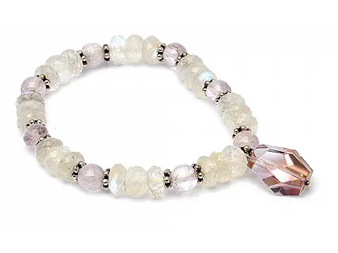 Moon Stone Kunzite beads Bracelet with faceted Ametrine pendant