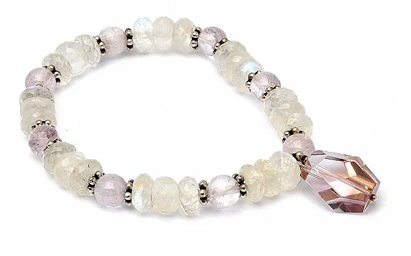 Moon Stone Kunzite beads Bracelet with faceted Ametrine pendant