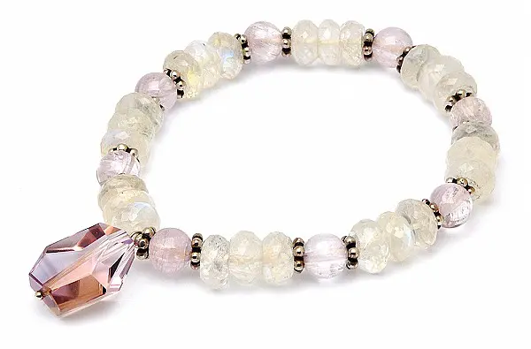 Moon Stone Kunzite beads Bracelet with faceted Ametrine pendant