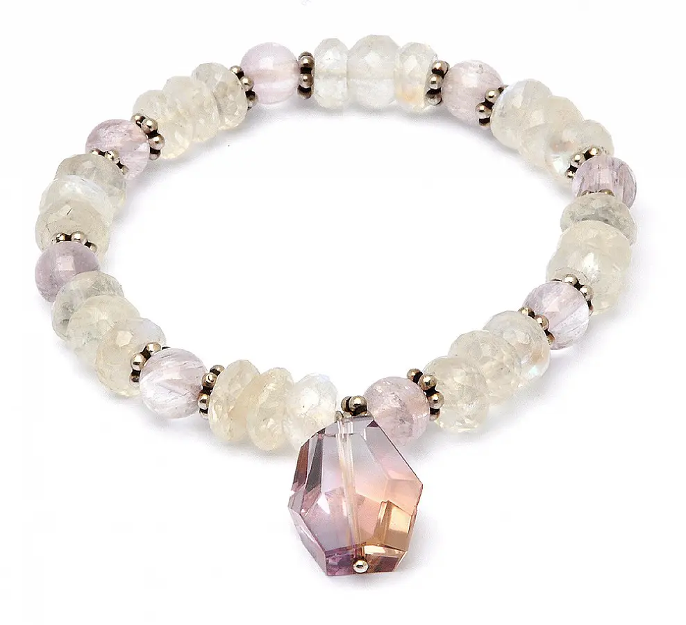 Moon Stone Kunzite beads Bracelet with faceted Ametrine pendant