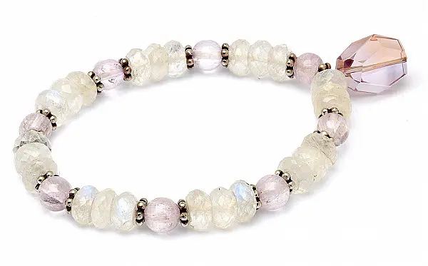 Moon Stone Kunzite beads Bracelet with faceted Ametrine pendant