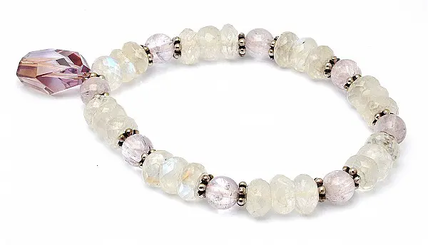 Moon Stone Kunzite beads Bracelet with faceted Ametrine pendant