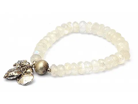 Moon Stone Beads Bracelet with Silver Ornaments