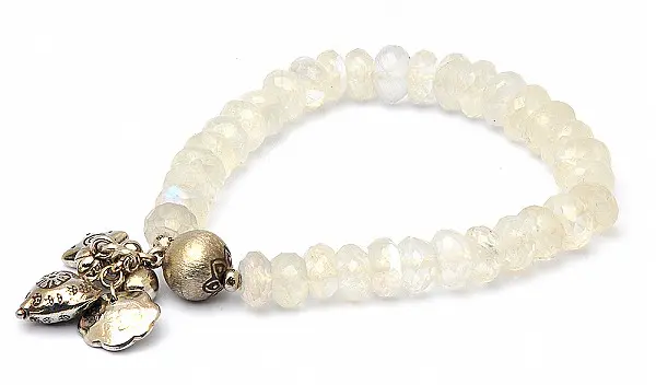 Moon Stone Beads Bracelet with Silver Ornaments