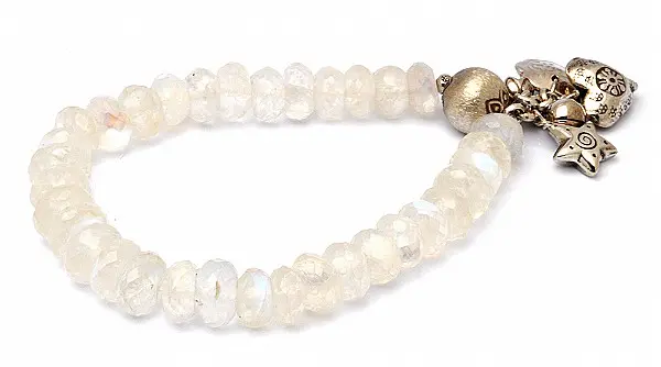 Moon Stone Beads Bracelet with Silver Ornaments
