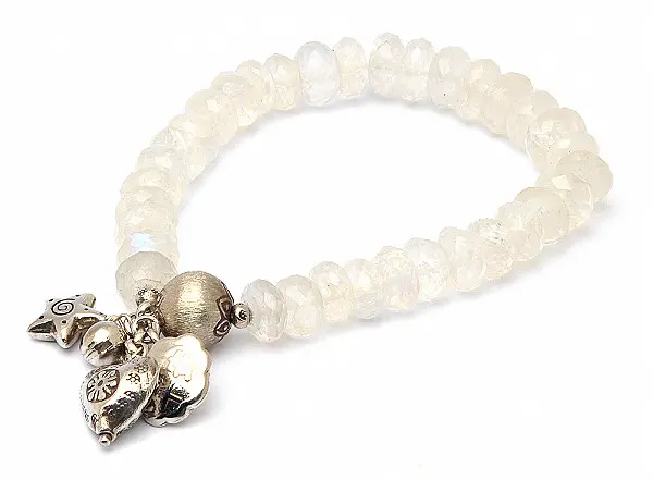 Moon Stone Beads Bracelet with Silver Ornaments