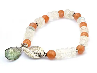 Sun Stone and Moon Stone Beads Bracelet with Labradorite and Silver Ornaments