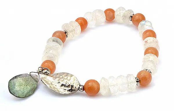 Sun Stone and Moon Stone Beads Bracelet with Labradorite and Silver Ornaments
