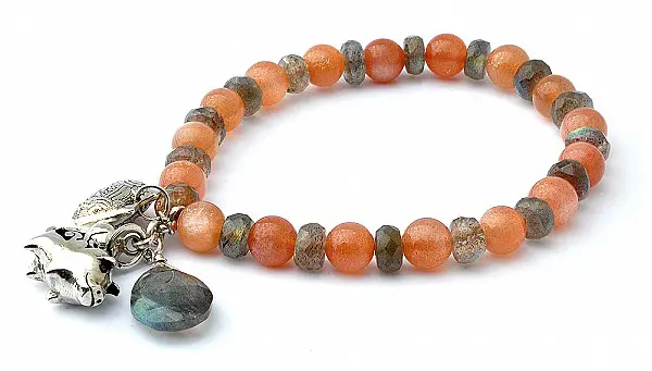 Sun Stone Labradorite Bracelet with Silver Ornaments