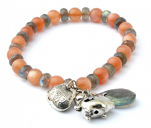 Sun Stone Labradorite Bracelet with Silver Ornaments