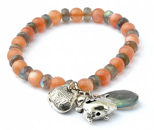 Sun Stone Labradorite Bracelet with Silver Ornaments