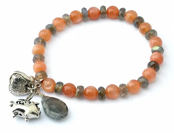 Sun Stone Labradorite Bracelet with Silver Ornaments
