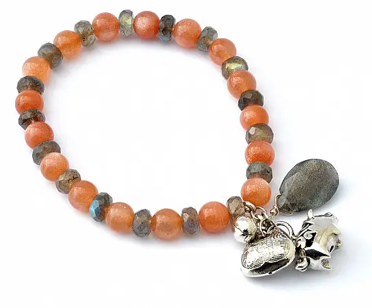 Sun Stone Labradorite Bracelet with Silver Ornaments